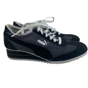 NEW! Puma Women's Caroline Stripe Wedge Sneakers Black & White Size 8.5 Shoes